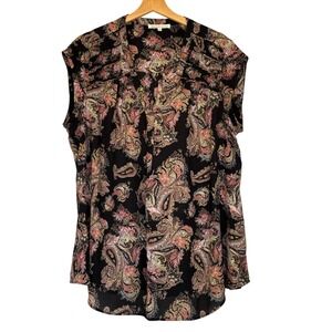 Womens 2X Oversized Paisley Pintuck Sleeveless Blouse Whimisgoth Dark Fairy